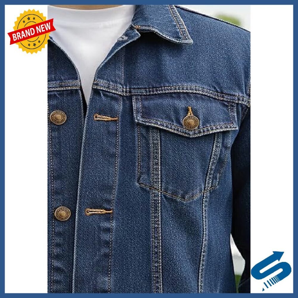 Men's Denim Jacket Vintage Trucker Style 100% Cotton Regular Fit - Picture 5 of 8